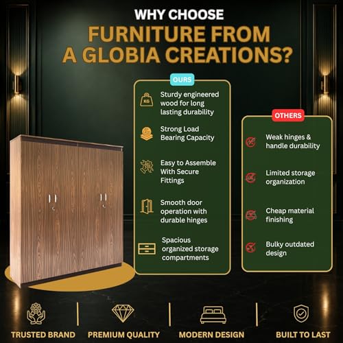 Image of Coral 4 Door Wardrobe | Engineered Wood | Mexican Walnut Finish | Hanging Rods, Shelves | Modern Storage Solution for Bedroom | Knock-Down Assembly | 3-Year Warranty