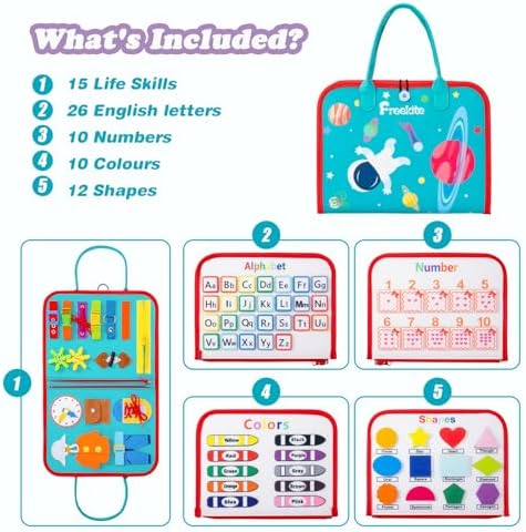 Freekite Busy Board for Toddlers, Montessori Sensory Activities, Airplane Car Travel Activities Toy, Educational Learning Book, Busy Board for Toddlers for Kids Aged 1, 2, 3, 4 (Outer Space) 6 51M1KRILTLL. AC