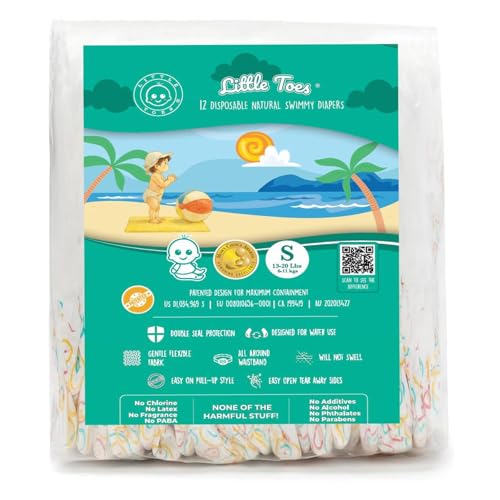 Image of Little Toes Premium Natural Disposable Swim Diapers, Size 1–2 Small (13–20 lbs) (12 Count) | Baby Disposable Swim Diapers | Hypoallergenic, Chlorine & Fragrance-Free | Gentle on Sensitive Skin