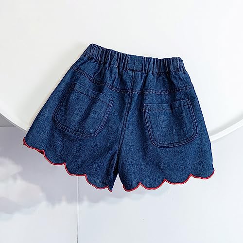 Toddler Girl Summer Color Red Embroidered Lace Denim Shorts Love with Pockets Girls Jean Shorts Size 164