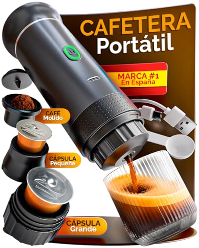 NEXUN Cafetera Capsulas Portátil 3 en 1 de 60 ml – Mini Cafetera Eléctrica Sin Cable, Compatible con Cápsulas y Café Molido – USB Recargable, 20 Bares de Presión