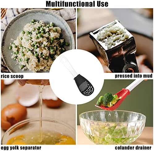 KINBOM Multifunctional Cooking Spoons, Plastic Kitchen Cooking Spoon Colander Spoon Non-Stick Small Strainer with Handle Egg Separator Slotted Spoons for Cooking Baking Easy Clean (Black)