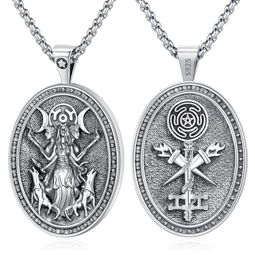 Eusense Hecate Necklace for Men Women Hekate Triple Moon Goddess Jewelry Sterling Silver 925 Hekate Pendant