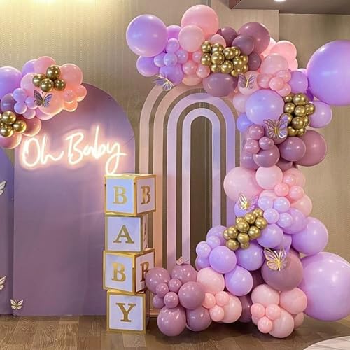 Image of Pink Purple Balloons Set, 60PCS Purple Pink Confetti Balloons, 12Inch Metallic Purple Pink Latex Balloons for Helium Macaron Party Balloons for Girls Birthday Baby Shower Wedding Party Decoration