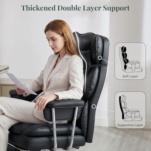 Image of Executive Ergonomic Office Chair, PU Leather High Back Reclining Office Chair with Footrest and Lumbar Support, Height Adjustable Rolling Swivel Computer Chair for Home Office,Black