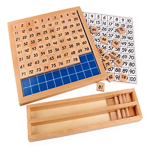 WINZIK Wooden Toys Hundred Board Montessori 1-100 Consecutive Numbers Educational Game for Kids with Storage Box