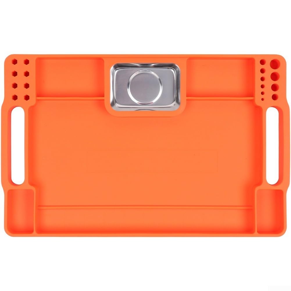 Bandeja de herramientas de silicona naranja con base de acero de 36x22,7 cm