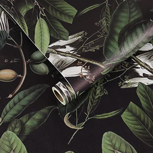 VEELIKE Green Leaf Wallpaper Rainforest Tropical Wallpaper for Bedroom Bathroom 44.5 cm x 300 cm Black Jungle Wall Mural Wall Paper Rolls Living Room Kitchen Contact Paper Self Adhesive Removable
