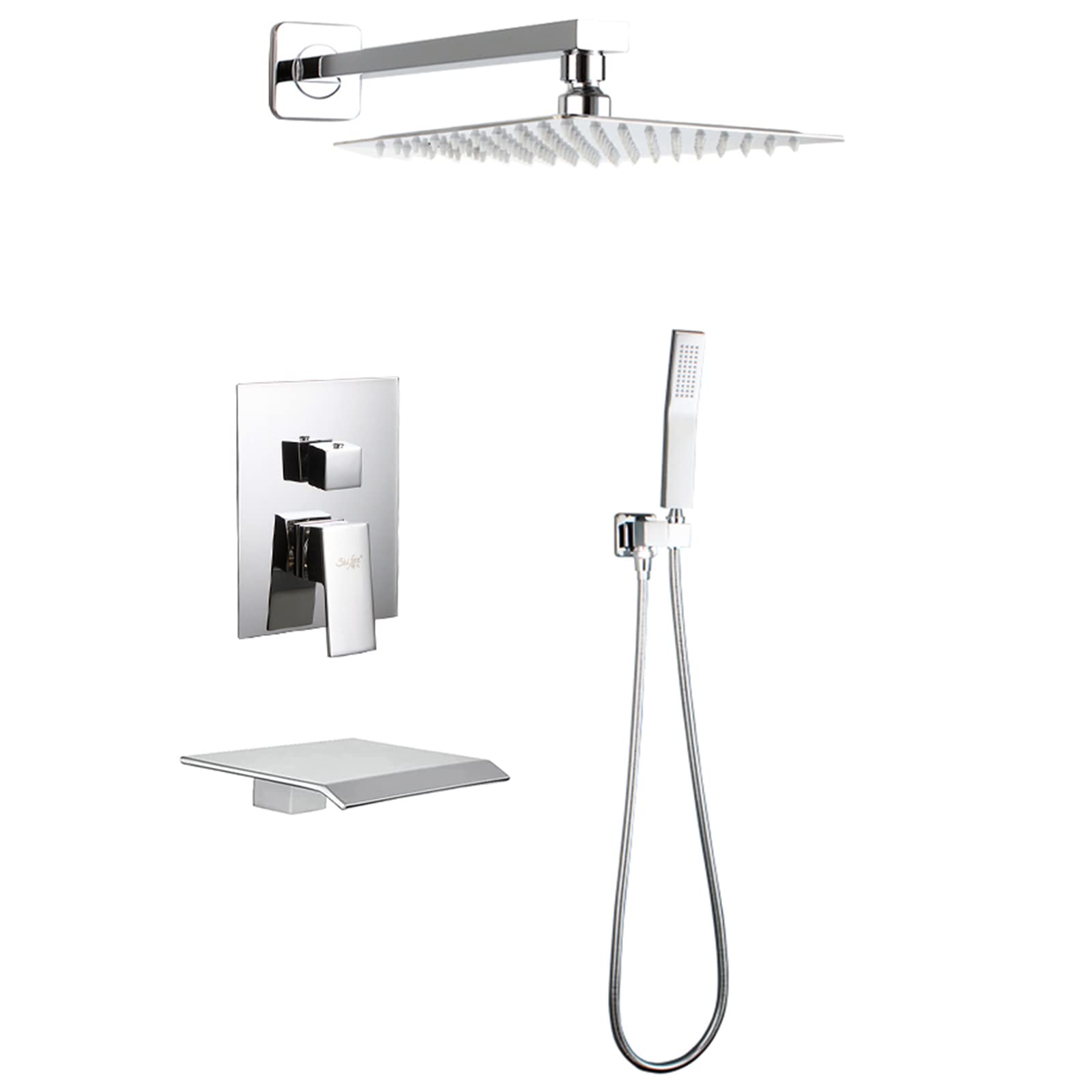 XJTNLB Miscelatore Doccia Incasso 3 Vie, Set Doccia con Soffione e Doccetta Cascata Rubinetto Vasca Cromo
