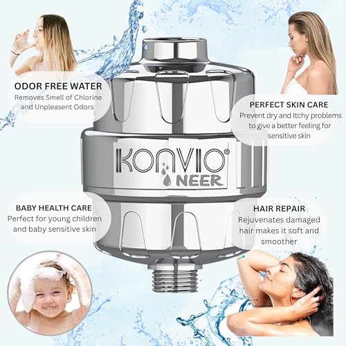 Image of Konvio Neer Universal Shower Filter Cartridge for Hard Water | Multi-Stage Borewell /Tanker Water Softener for Bathroom, | 22-Stage, Pack of 1