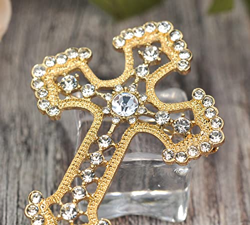 Image of Gyn&Joy Sparkle Crystal Rhinestones Holy Cross Brooch Pin Jewelry For Women Men