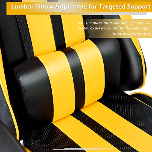 FERGHANA Video Gaming Chair,Racing Style Computer Chair,High Back Office Chair with Seat Height Adjustment,160°Recliner,Massage Lumbar Pillow and Headrest(Racing Yellow) - Thumbnail 7