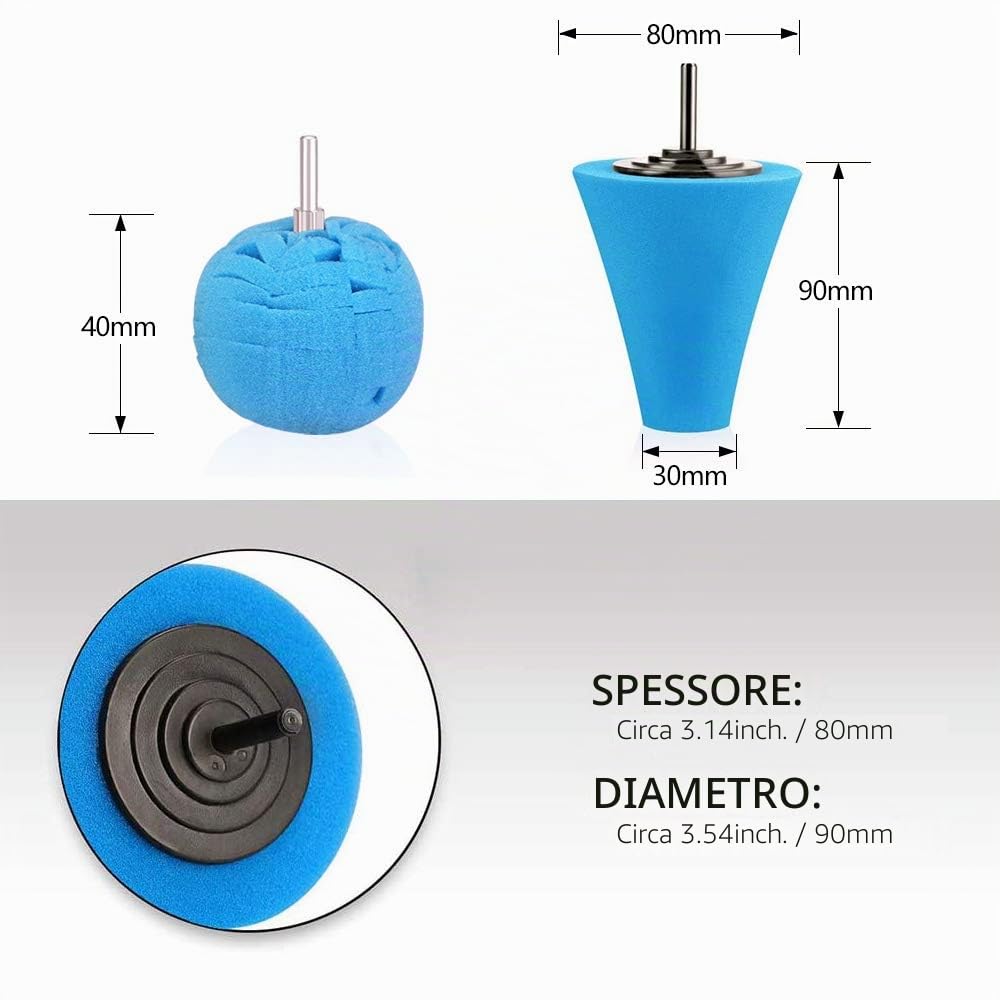 SPTA 7pcs Lucidatura Auto Set,3Pcs Spugna Cono Lucidatura +4pcs Sfera di Lucidatura per Ruote di Automobili Automobilistiche Cura, per Metallo Alluminio, Acciaio Inossidabile, Plastica, Ceramica