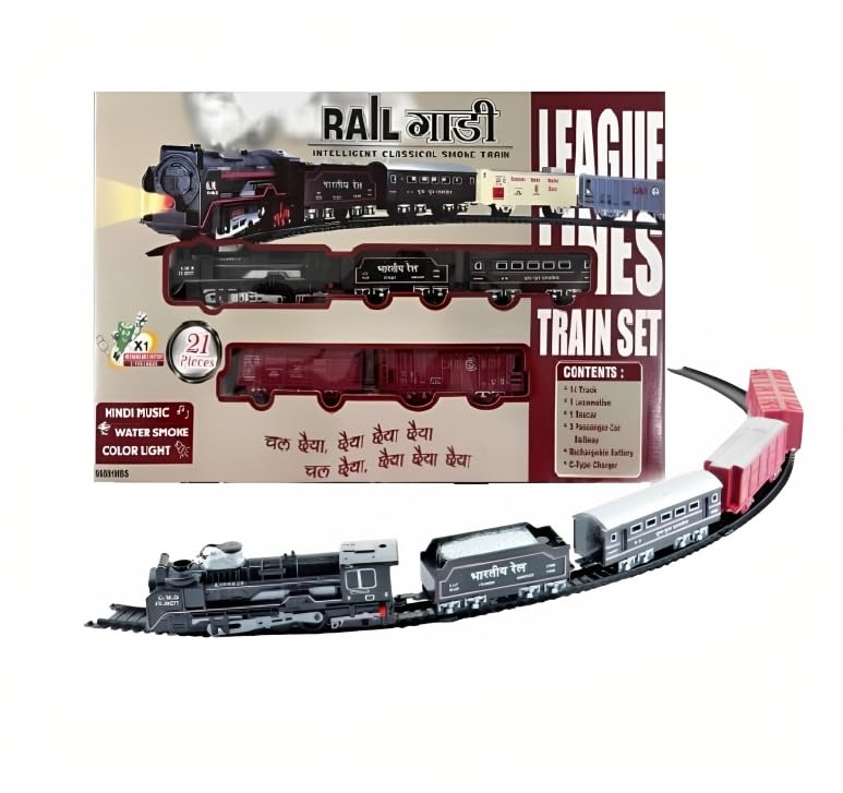 Image of Braintastic Smoke Train Toy Set with Sound and Music (Rail Gaadi 21 pcs)