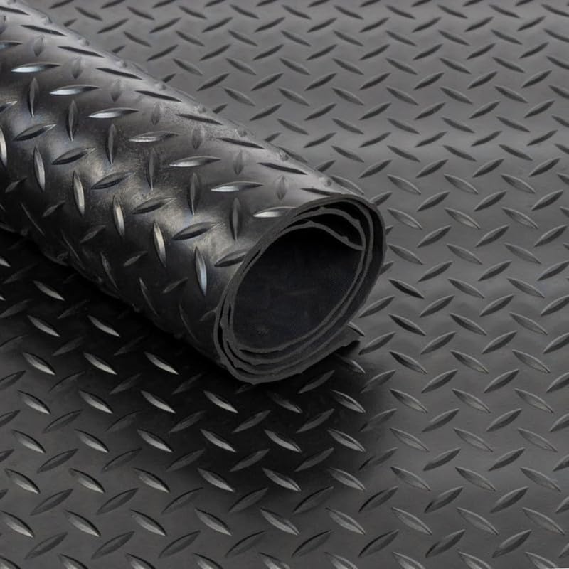 GCM- Rubber Matting Roll | Thick Heavy Duty Flooring Mat Indoor & Outdoor Non-Slip Waterproof & Easy to Cut | Ideal for Garage Vans Gym Shed Floor (Checker Plate 0.5m x 1.5m)