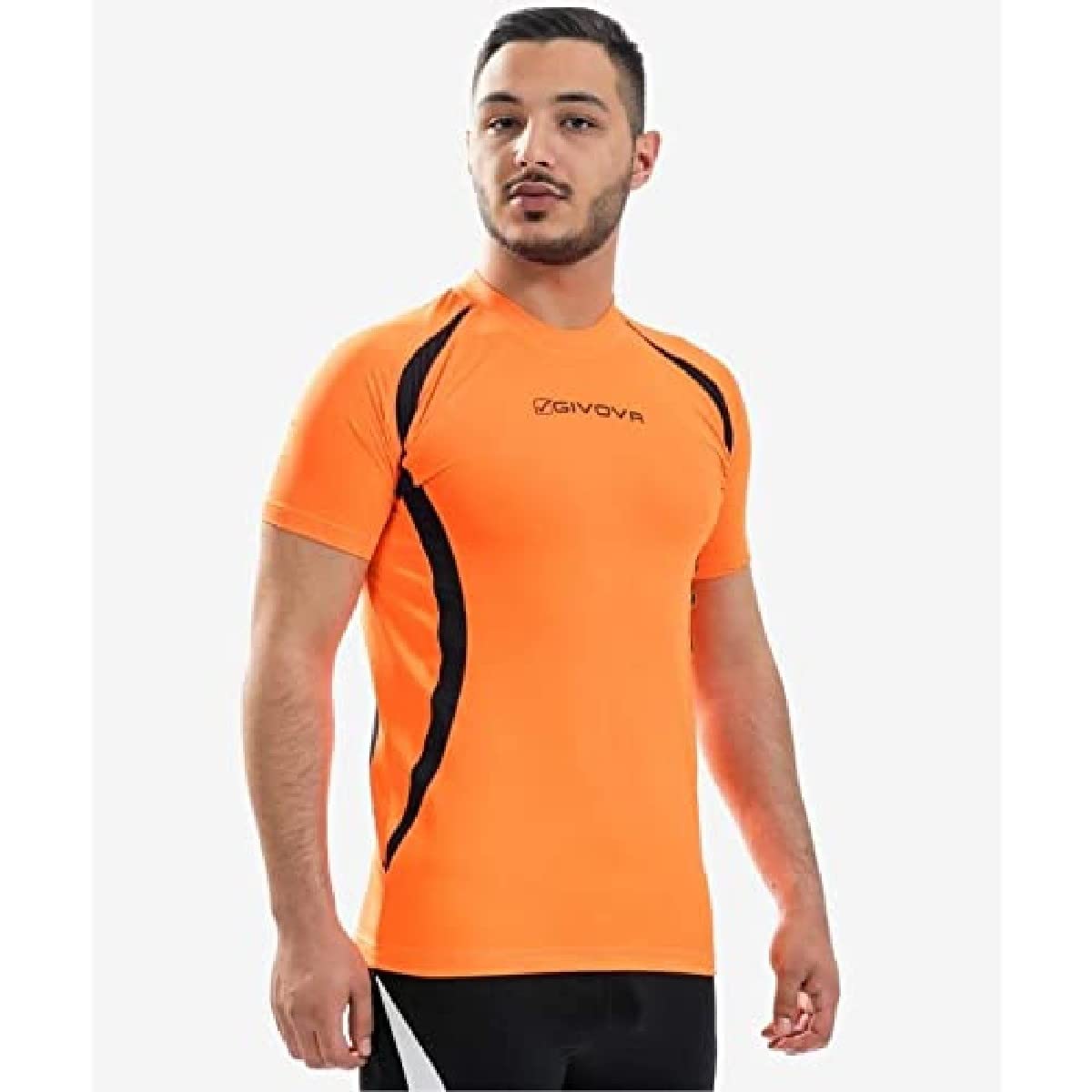 Givova, running shirt, orange fluo/black, M