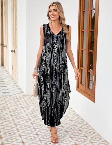 Image of JollieLovin Women Plus Size Summer Tank Maxi Dresses Sleeveless Causal V Neck Beach Long Dresses Swim Cover up (L-5X)