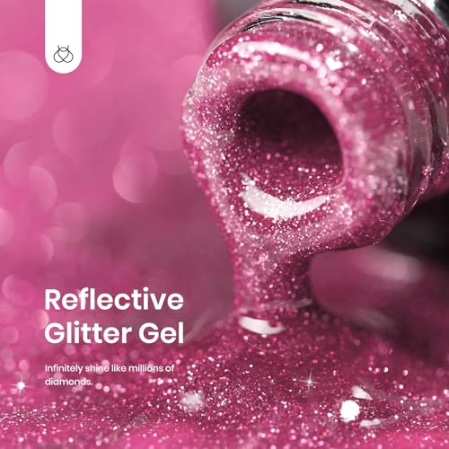 Image of Beetles Glitter Pink Gel Polish, 1Pcs 15ml Glitter Diamond Gel, Fairy Kisses Hot Pink Nails Soak Off Sparkle Pink Polish Uv Nail Lamp Nails Art Manicure Salon DIY Spring Gift for Women