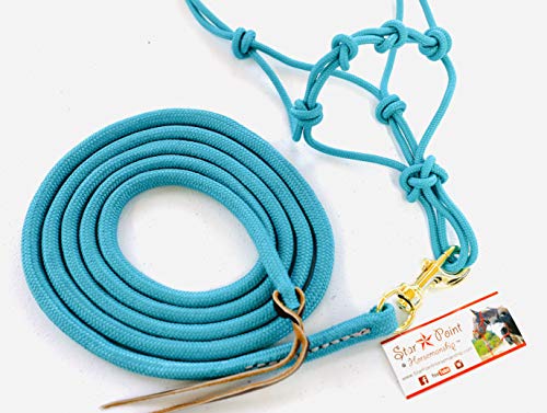 Star Point Horsemanship Mini-Pony 4 Knotted Rope Halter & 8' Lead Set withStiff Cord, Adjustable, Long Lasting, Quick Release Buckle (Teal, XS 28" & Under Mini)
