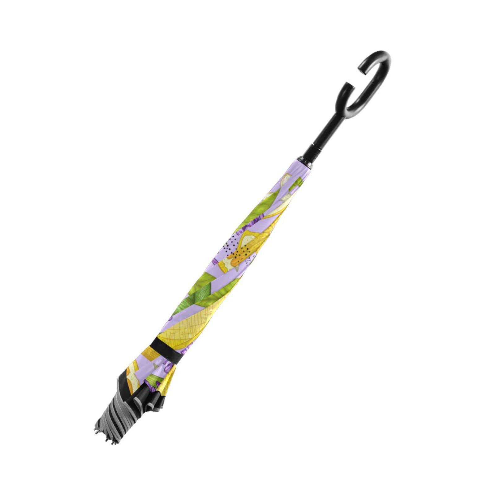 MNSRUU Doble capa invertida amarillo limón lavanda paraguas coches reversa viento lluvia paraguas para coche exterior con mango en forma de C, protección UV a prueba de viento, Multi, L