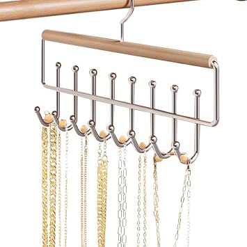 Jewelry Holder Organizer Wall Mount Necklace Holder Necklace Organizer,Wooden Jewelry Hanger Necklace Holder with 16 Hooks,Hanging Jewelry Organizer