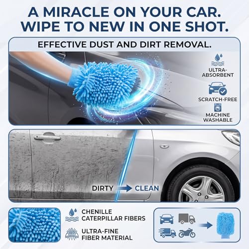 Image of Patelai 30 Pcs Car Wash Mitts Bulk Microfiber Scratch Free Detailing Chenille Car Washing Gloves Hand Double Sided Absorbent Cars Sponge for Washing Cleaning Trucks Boats, 9.45 x 5.9 Inch(Grey,Blue)