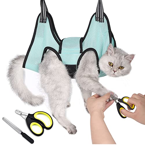 Cat Grooming Hammock Harness, Cat Holder for Grooming with Cat Nail Clippers/Trimmer,Nail File (Size:XS)