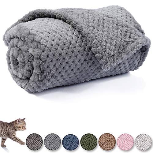 Image of Warm Soft Fuzzy Dog or Cat Blanket, Plush Fleece Throws for Puppy, Kitten, Bed, Couch, Sofa, Travel (L /40 inch x 48 inch, Grey)