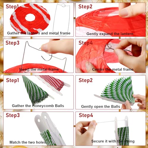 Image of Retisee 18 Pcs Christmas Hanging Paper Lanterns Party Decorations Candy Canes Peppermint Paper Fans Xmas Hanging Honeycomb Ball Lanterns Ornaments for Christmas Winter Party Holiday Ceilings Decor