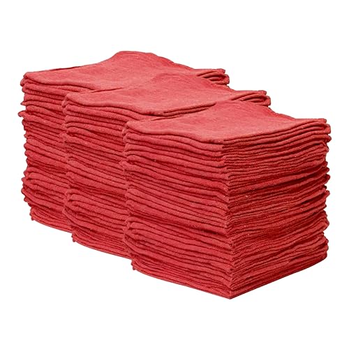 Ocean Towels Cotton Red Shop Towels Pack of 50 Rags Durable Quality Cleaning Cloths - Shop Rags Reusable Cleaning 100% Cotton Size 15x15 Highly Absorbent - use for Shop, Home, Auto & Garage