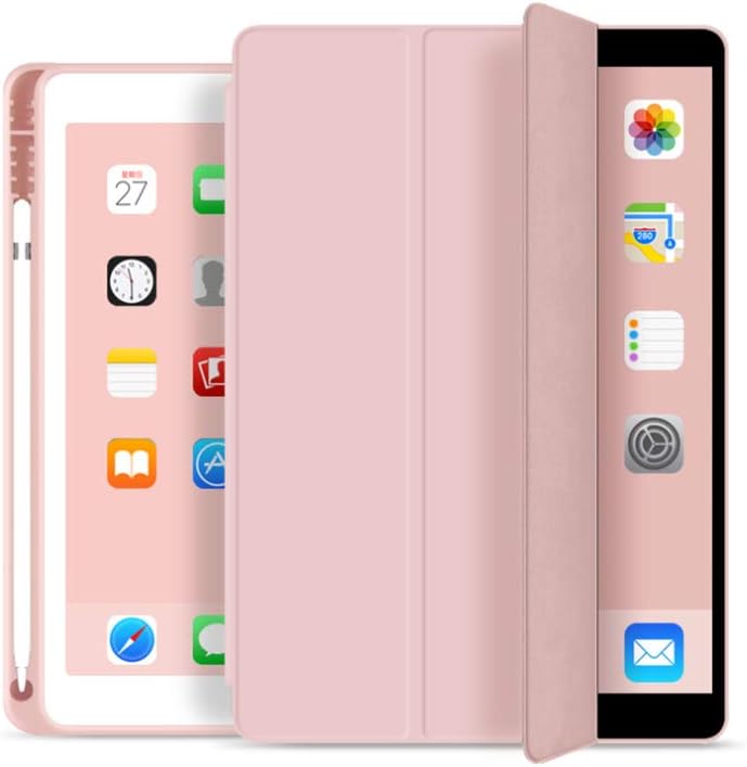 FOOKANN Soft Smart Case with Pencil Holder Foldable Stand Compatible with iPad 10.2 Inch 9th / 8th / 7th Generation 2021/2020 / 2019, iPad Air 3rd Generation, iPad Pro 10.5 Inch (Light Pink)