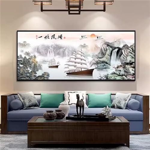 Cadeau DIY Diamand Painting Bateau et Paysage pour Passionnés de Loisirs Créatifs
