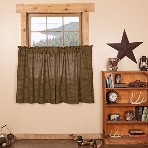 VHC-Brands-Tea-Cabin-Rustic-36×36-Green-Plaid-Tier-Pair-Rod-Pocket-Cotton-Kitchen-Window-Curtains VHC Brands Tea Cabin Rustic 36×36 Green Plaid Tier Pair Rod Pocket Cotton Kitchen Window Curtains
