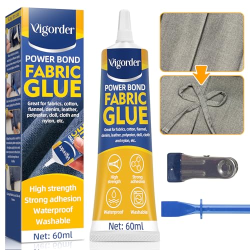 Fabric Glue Permanent, Fabric Glue for Clothing Permanent Washable for Clothes, Cotton, Denim, Leather, Polyester, Ideal for Quick Repairs, DIY Craft, Doll Accessories (Clear)