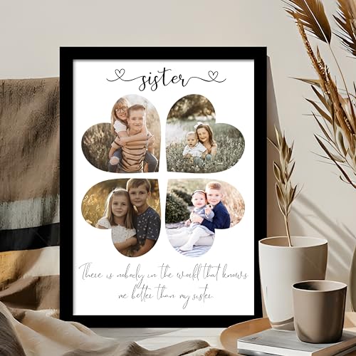 Image of Synthetic Wood Customized Gift 4 Photo Collage Print,Sister Gifts Rectangular Photo Frame Wall Mount With Photo Upload,Birthday Couple,Parents, Rakhi, (8.9X12.8 Inch),Black