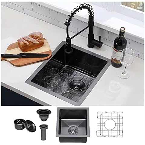 VCCUCINE Black Bar Sink, 15x17 Inch Small Bar Sink,Undermount Wet Bar Sink Small Rv Sink, T-304 Stainless Steel Kitchen Sink with Sink Protector and Drain Assembly… Cover
