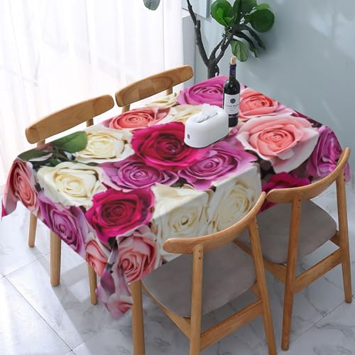 テーブルクロス 長方形 大判 バラ 薔薇 ピンク バラの花束 雨傘 花柄 テーブルカバー おしゃれ 撥水 防水 防油 防汚 インテリア キッチン/ダイニング/リビング/パーティー用 137×183cm
