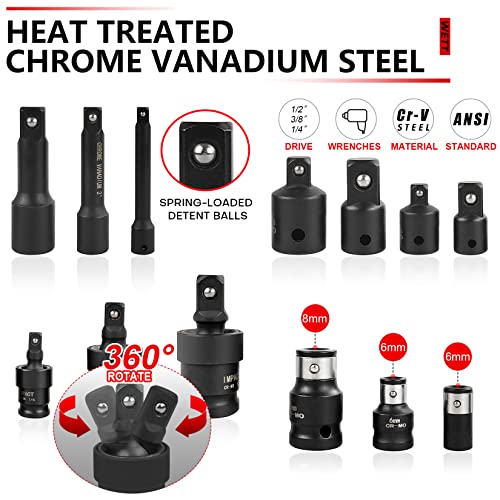 Wett 18Pcs Impact Extension Socket Set Drive Tool Accessory Set, Cr-V Steel, Includes Socket Adapters, Extensions And Universal Joints And Impact Coupler, Professional Socket Accessories #TOP2