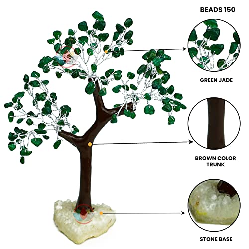 Image of REMEDYWALA Charged Energized Green Jade Crystal Tree Cluster Stone Base for Reiki Healing Green Jade Stones Crystal Tree 150 Beads