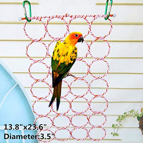 Bird Hemp Rope Net Swing,Parrot Perch Climbing Rope Ladder,Hammock Hanging On Parakeet Cage Wiht 2 Hooks,Chew Toys For Greys Cockatoo,Cockatiel,Conure,Lovebirds,Canaries,Little Macaw 13.8" X 23.6" #TOP5