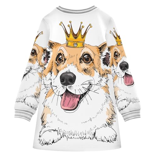 OTVEE Toddler Girl Long Sleeve Dress Corgis Dog in The Crown Casual Tunic Playwear Basic Party Dresses,5-6T2