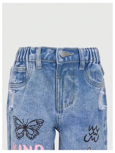 GORGLITTER Girl's Baggy Jeans Denim Ripped High Waisted Butterfly Graphic Print Straight Wide Leg Cargo Joggers Pants3