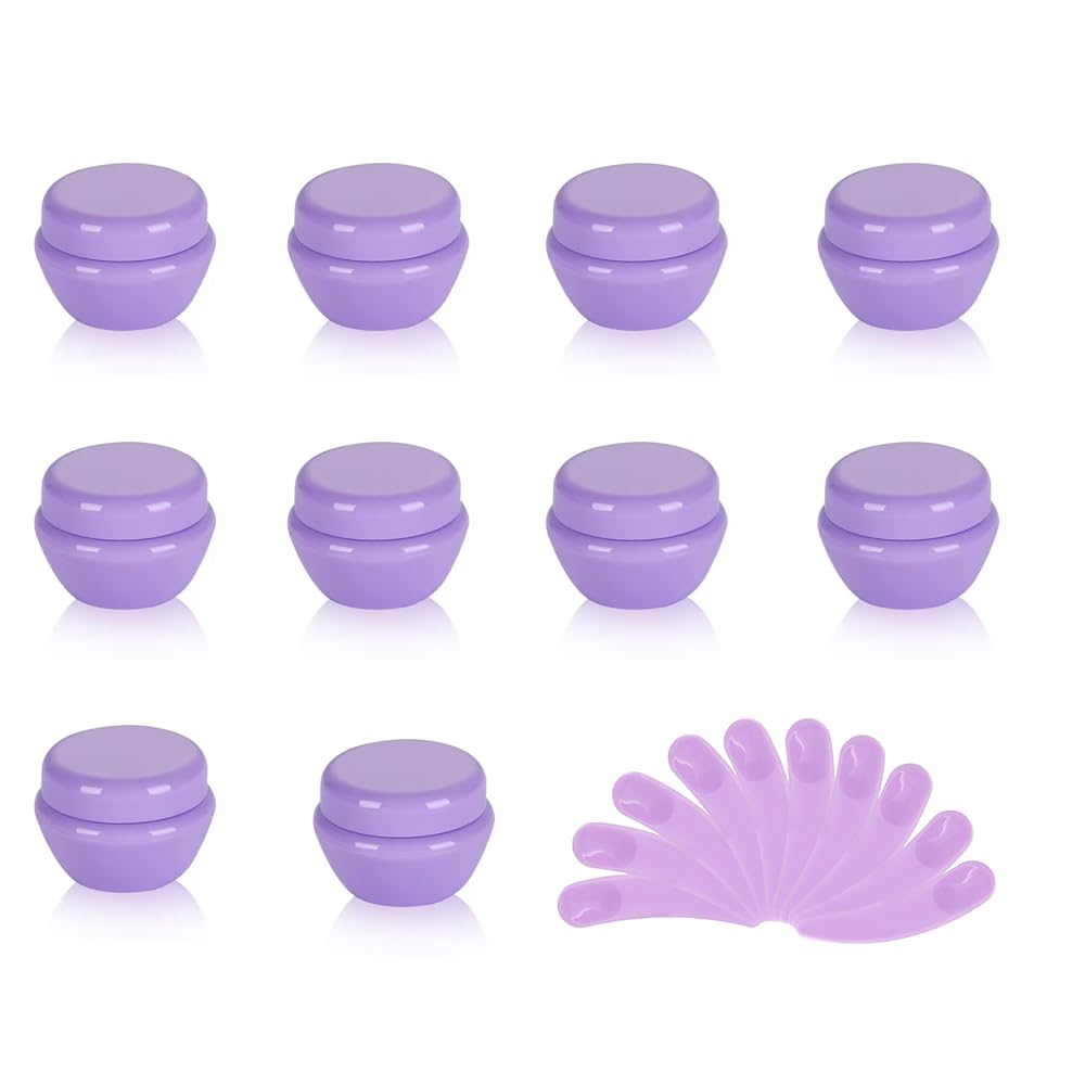 Skypro 5Ml Purple 10Packs 5G/5Ml Frosted Container Jars With Inner Liner For Scrubs, Oils, Salves, Creams, Lotions, Makeup Cosmetics With Mini Scoop (Purple)