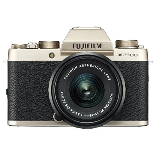 Fujifilm X-T100 Mirrorless Digital Camera w/XC15-45mmF3.5-5.6 OIS PZ Lens - Champagne Gold