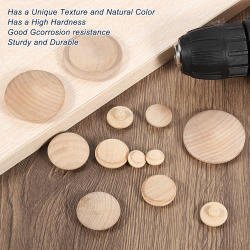 Image of uxcell 30 Pcs 0.9 x 1.1 Inch Wood Hole Plugs, Wooden Screw Hole Cover, Wood Pocket Button Plug for Chair Stair Craft Furniture Woodworking