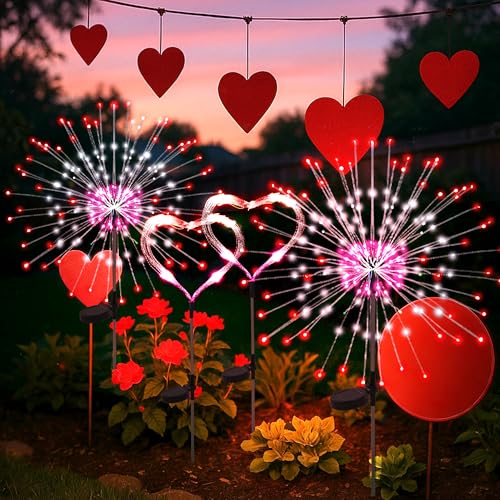 PEVOROS Valentine's Day Solar Lights Outdoor, 4 Pack Solar Garden Lights Outside Fairy...