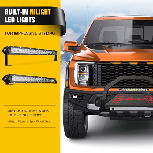 Image of Nilight Bull Bar with Light Bar&License Plate Hole Compatible for Ford F-150 F150 2004-2026 Truck Brush Guard, Front Bumper Push Bar w /Grille Skid Plate Light Mount