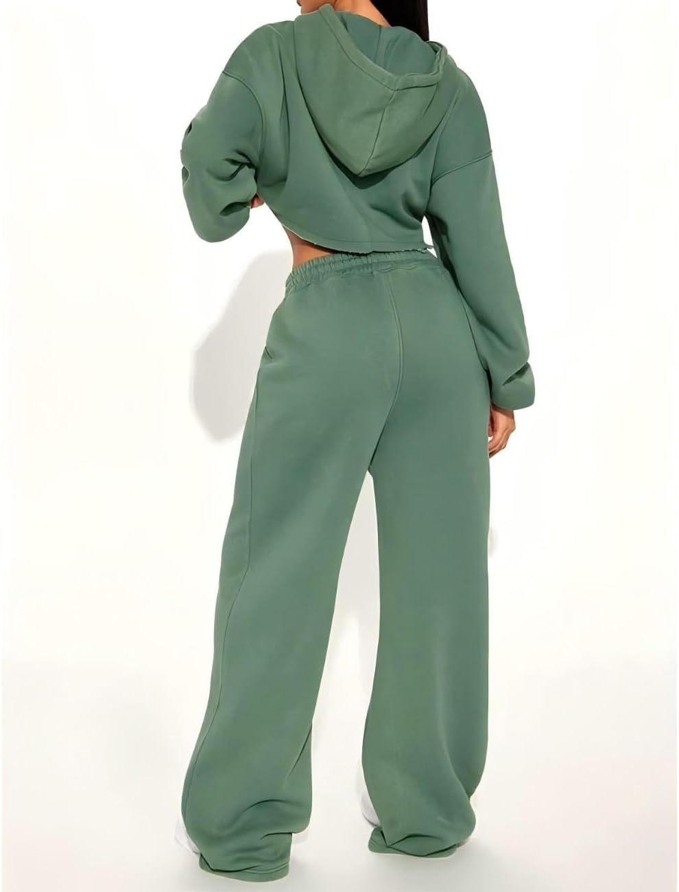 CONCINEROS Womens 2 Piece Outfits Sweatsuit Sets Crop Hoodies With Drawstring Sweatpants Tracksuit For Women