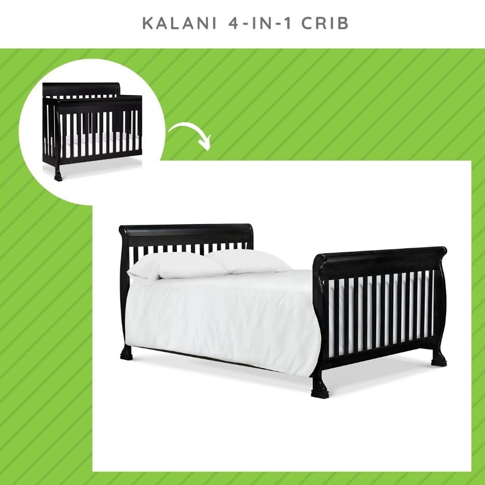 Image of CC KITS Full-Size Conversion Kit Bed Rails for Kalani Convertible Cribs by Davinci Baby - Solid Wood Rail - Toddler and Adult Bed Rail for Full-Size Beds - Essential Nursery & Baby Furniture (Ebony)