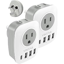 2 Pack Australia New Zealand Power Plug Adapter, VINTAR Australia Travel Adapter with 1 USB C,3 USB Ports and 2 American Outlets, 6 in 1 Type I Plug Adapter for US to Australia, Argentina, China